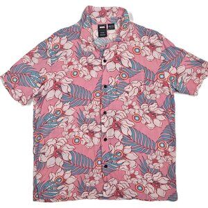Marvel Captain America Hawaiian/Floral Rayon Button-Up Shirt Men’s L Pink/Blue